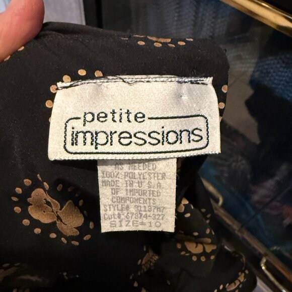 Vintage Petite Impressions Blouse Size 10 Black with Floral Print - Picture 6 of 6